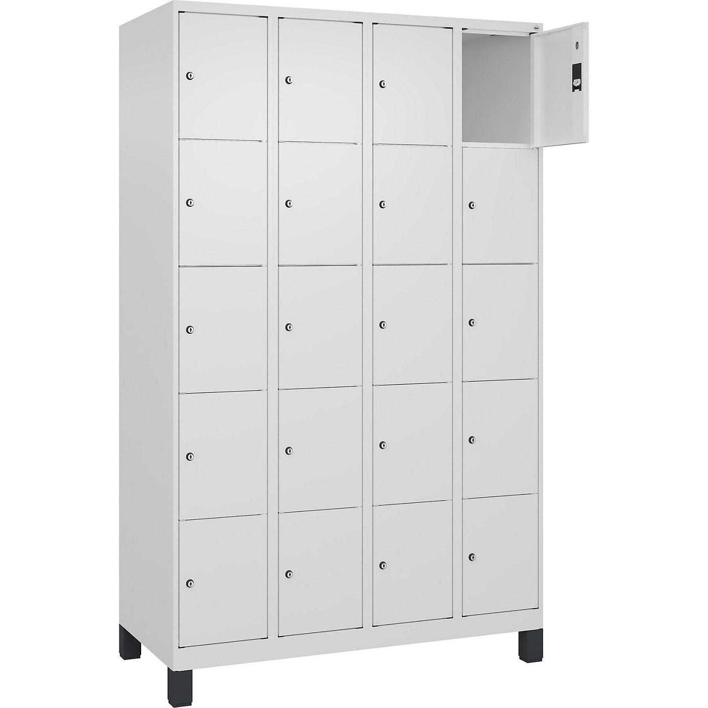 Classic PLUS 5-fold compartment locker, 4 compartments, traffic white, W 1200 mm, 20 compartments, with feet.