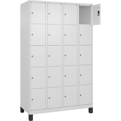 Classic PLUS 5-fold compartment locker, 4 compartments, traffic white, W 1200 mm, 20 compartments, with feet.