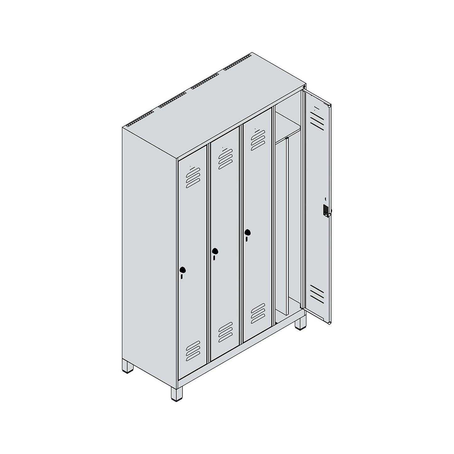Classic PLUS clean and dirty clothes locker, narrow, 4 compartments, shortened centre divider, traffic white, W 1200 mm, with feet, rotary bolt, centre partition.