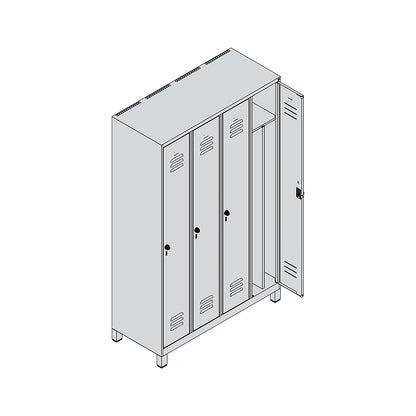 Classic PLUS clean and dirty clothes locker, narrow, 4 compartments, shortened centre divider, traffic white, W 1200 mm, with feet, rotary bolt, centre partition.