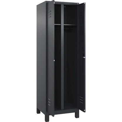 Classic PLUS clean and dirty clothes locker, centre divider, 1 compartment, grey, HxW 1950 x 600 mm, with feet, cylinder lock.