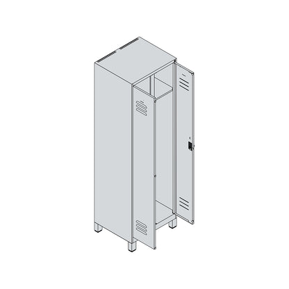 Classic PLUS clean and dirty clothes locker, centre divider, 1 compartment, light grey/reseda green, HxW 1950 x 600 mm, with feet, rotary bolt.