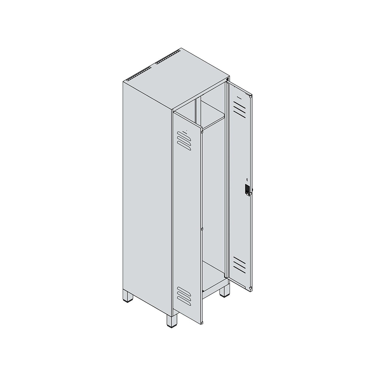 Classic PLUS clean and dirty clothes locker, centre divider, 1 compartment, light grey/light blue, HxW 1950 x 600 mm, with feet, rotary bolt.