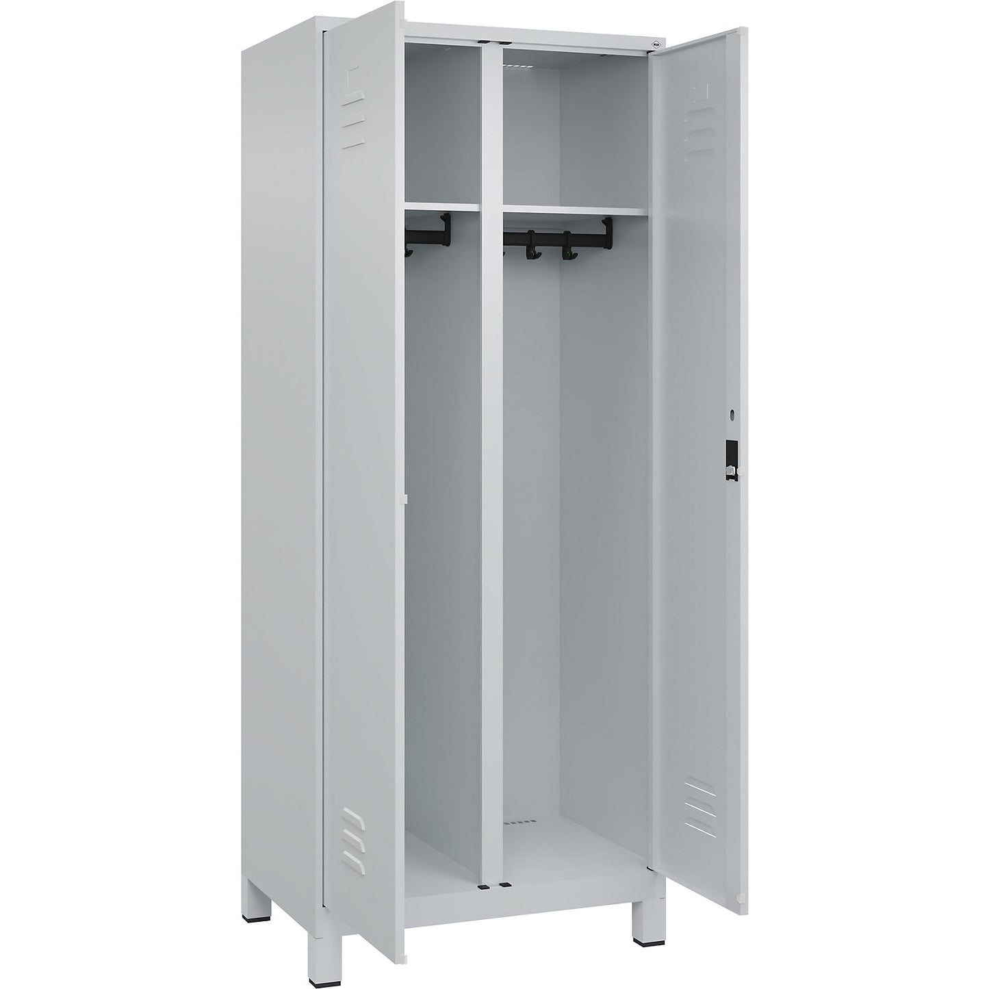 Classic PLUS clean and dirty clothes locker, centre divider, 1 compartment, light grey, HxW 1950 x 800 mm, with feet, cylinder lock.
