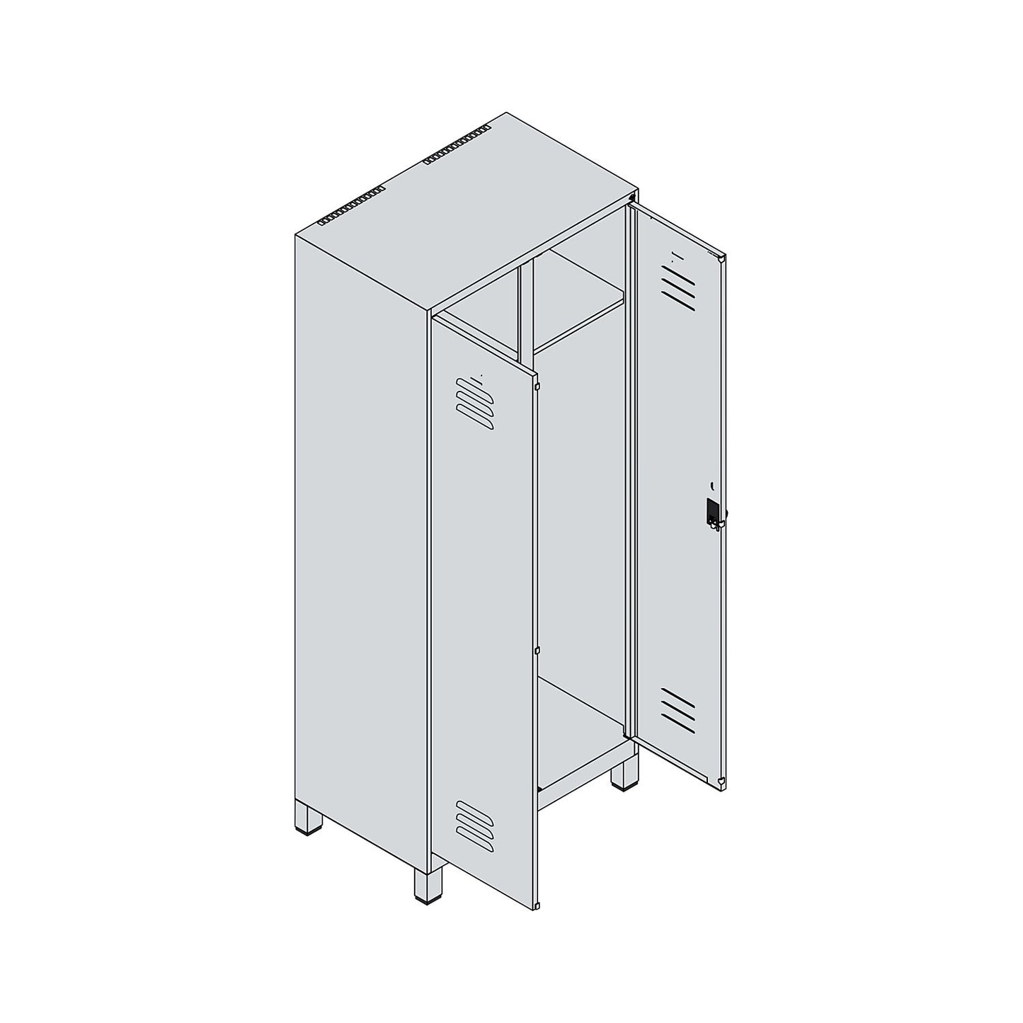 Classic PLUS clean and dirty clothes locker, centre divider, 1 compartment, traffic white, HxW 1950 x 800 mm, with feet, rotary bolt.