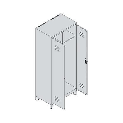 Classic PLUS clean and dirty clothes locker, centre divider, 1 compartment, traffic white, HxW 1950 x 800 mm, with feet, rotary bolt.