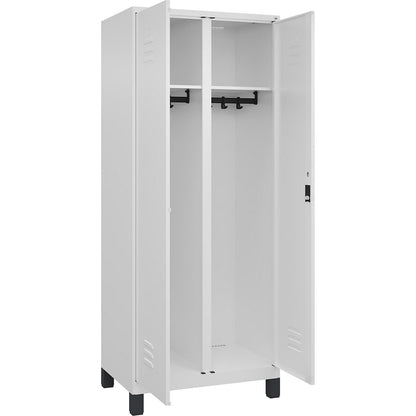 Classic PLUS clean and dirty clothes locker, centre divider, 1 compartment, traffic white, HxW 1950 x 800 mm, with feet, cylinder lock.