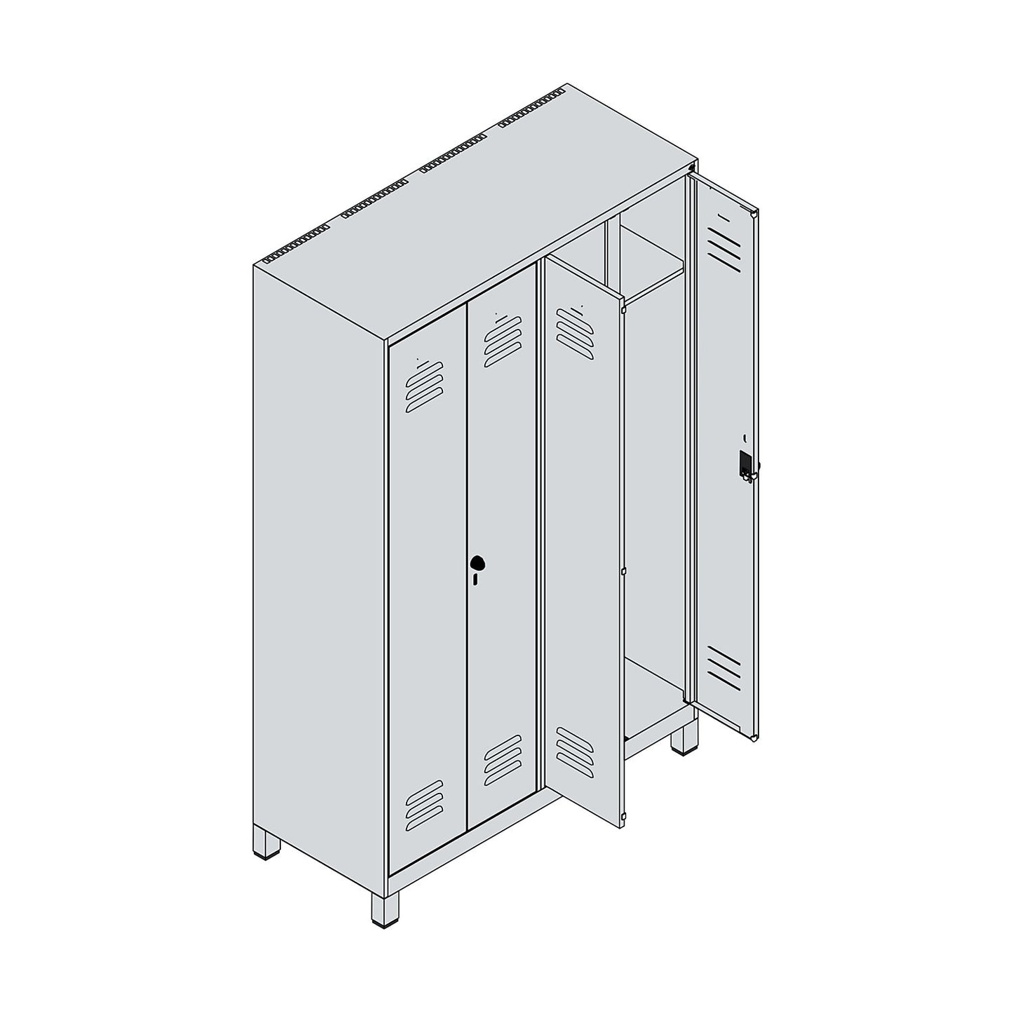 Classic PLUS clean and dirty clothes locker, centre divider, 2 compartments, light grey, HxW 1950 x 1200 mm, with feet, rotary bolt.
