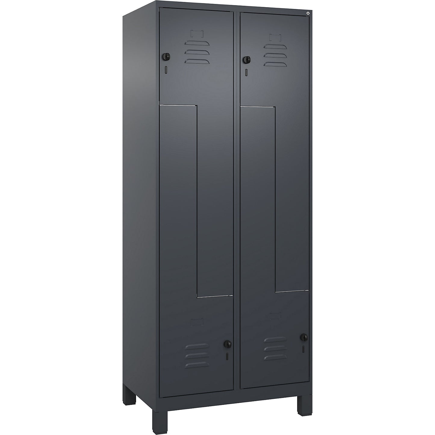 Classic PLUS Z locker, 2 compartments, grey, W 800 mm, with feet, rotary bolt.