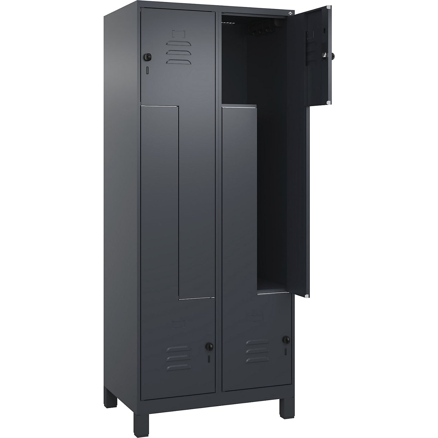 Classic PLUS Z locker, 2 compartments, grey, W 800 mm, with feet, rotary bolt.