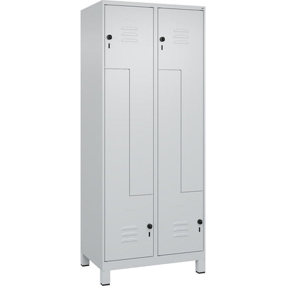 Classic PLUS Z locker, 2 compartments, light grey, W 800 mm, with feet, rotary bolt.