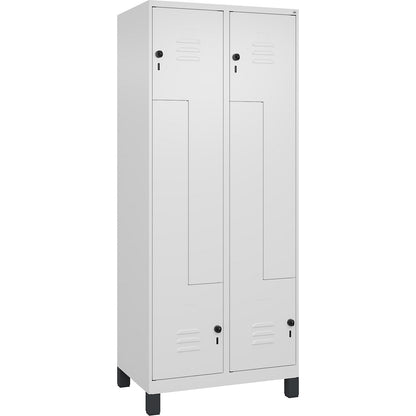 Classic PLUS Z locker, 2 compartments, traffic white, W 800 mm, with feet, rotary bolt.