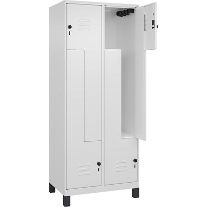 Classic PLUS Z locker, 2 compartments, traffic white, W 800 mm, with feet, rotary bolt.