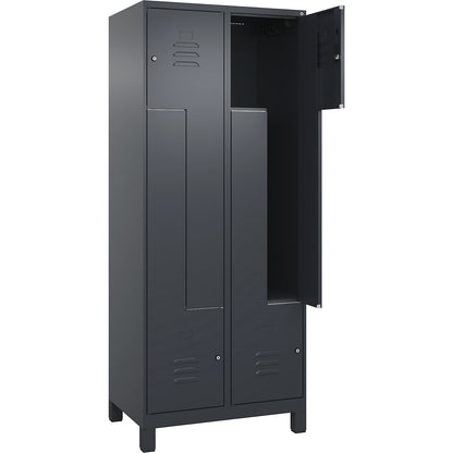 Classic PLUS Z locker, 2 compartments, grey, W 800 mm, with feet, cylinder lock.