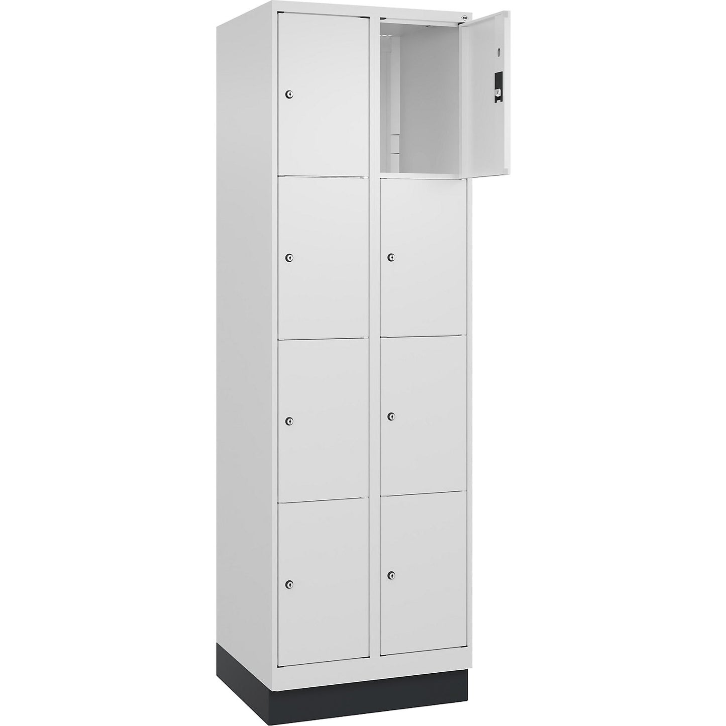 Classic PLUS 4-fold compartment locker, 2 compartments, traffic white, W 600 mm, 8 compartments, with base plinth.