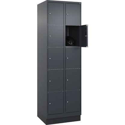 Classic PLUS 5-fold compartment locker, 2 compartments, grey, W 600 mm, 10 compartments, with base plinth.