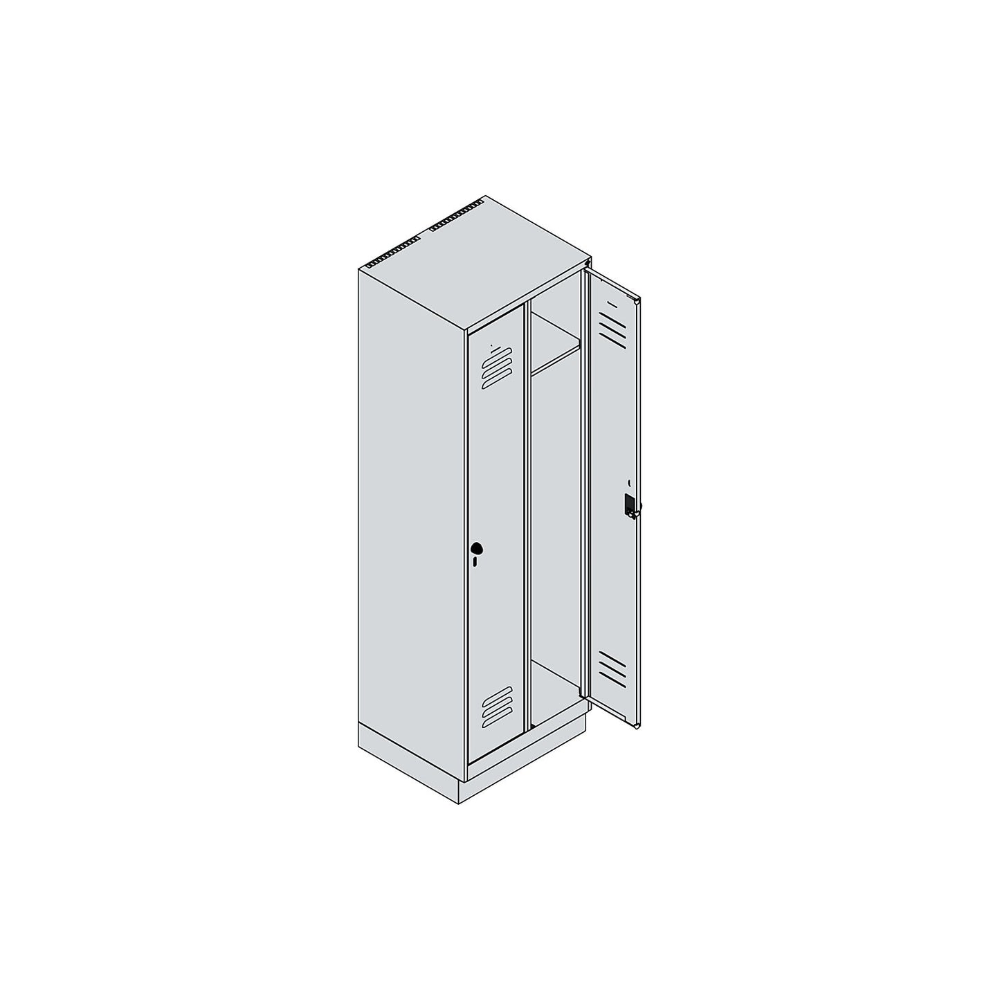 Classic PLUS clothes locker, 2 compartments, grey, W 600 mm, with base plinth, rotary bolt.
