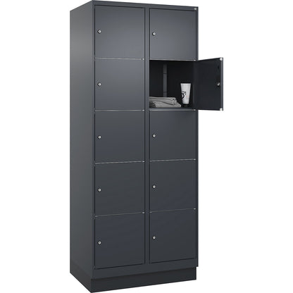 Classic PLUS 5-fold compartment locker, 2 compartments, grey, W 800 mm, 10 compartments, with base plinth.