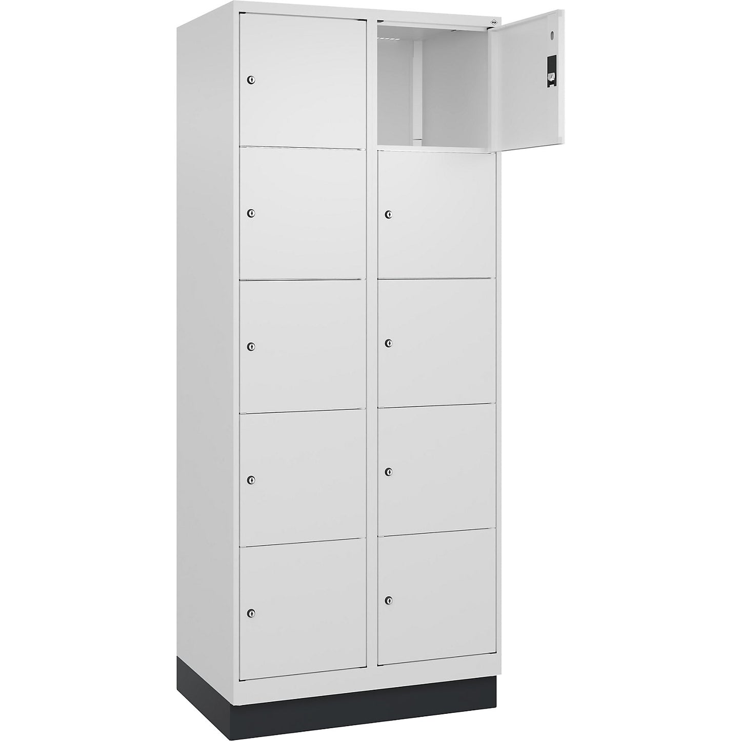 Classic PLUS 5-fold compartment locker, 2 compartments, traffic white, W 800 mm, 10 compartments, with base plinth.