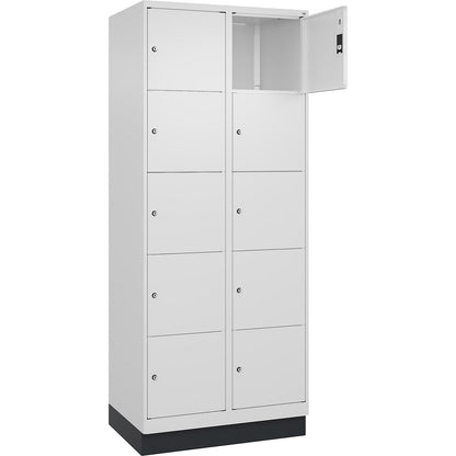 Classic PLUS 5-fold compartment locker, 2 compartments, traffic white, W 800 mm, 10 compartments, with base plinth.