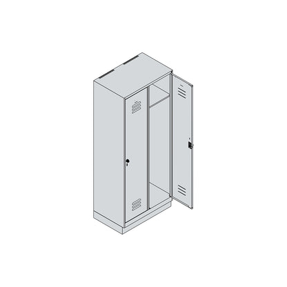 Classic PLUS clothes locker, 2 compartments, light grey/gentian blue, W 800 mm, with base plinth, rotary bolt.