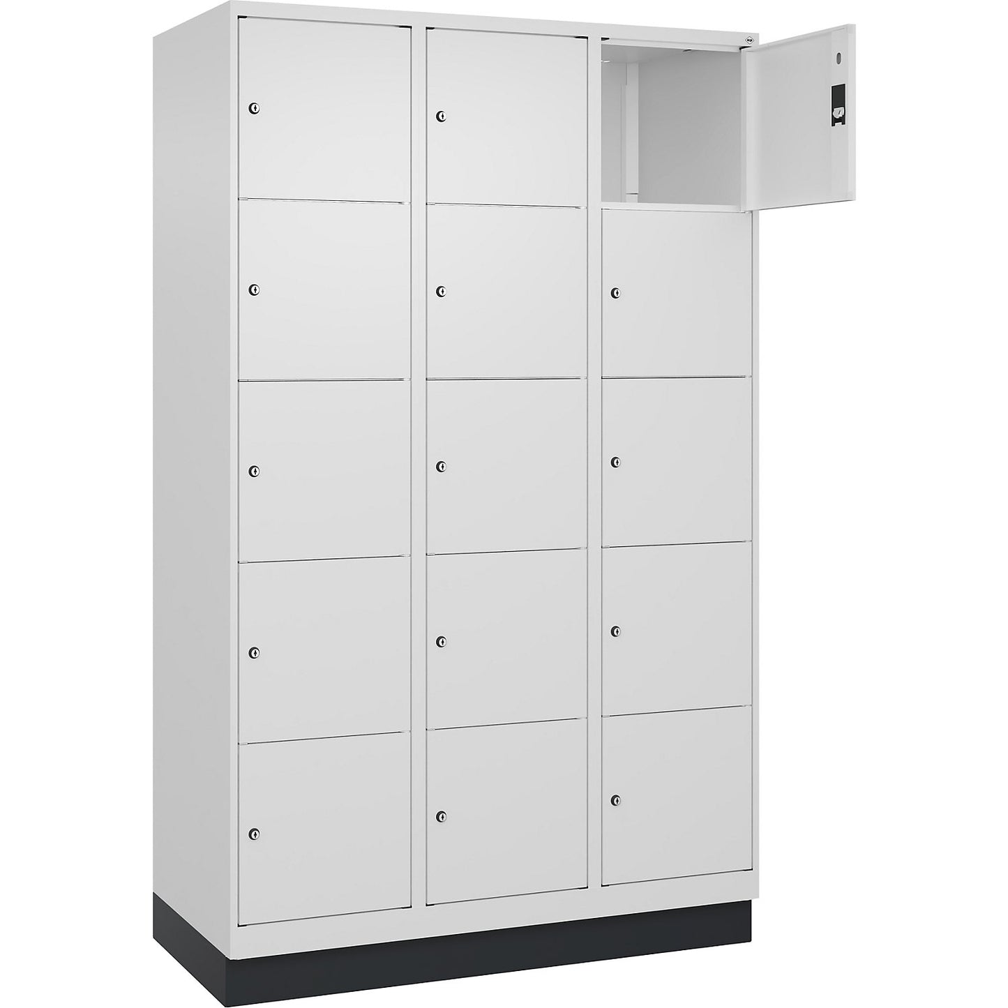 Classic PLUS 5-fold compartment locker, 3 compartments, traffic white, W 1200 mm, 15 compartments, with base plinth.