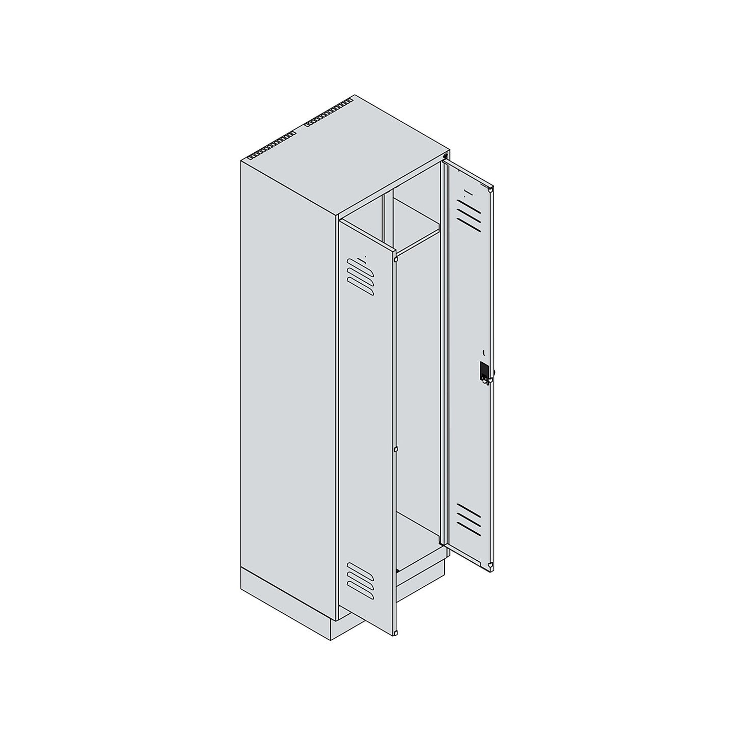 Classic PLUS clean and dirty clothes locker, centre divider, 1 compartment, light grey, HxW 1950 x 600 mm, with base plinth, rotary bolt.