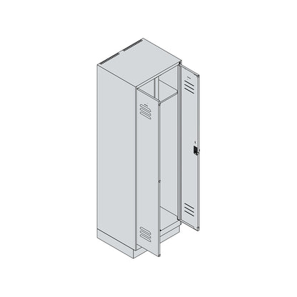 Classic PLUS clean and dirty clothes locker, centre divider, 1 compartment, light grey, HxW 1950 x 600 mm, with base plinth, rotary bolt.