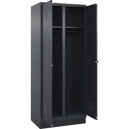 Classic PLUS clean and dirty clothes locker, centre divider, 1 compartment, grey, HxW 1950 x 800 mm, with base plinth, rotary bolt.