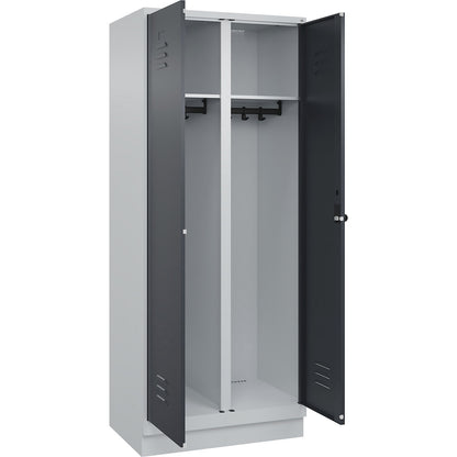Classic PLUS clean and dirty clothes locker, centre divider, 1 compartment, light grey/grey, HxW 1950 x 800 mm, with base plinth, rotary bolt.