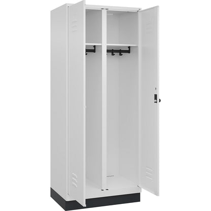 Classic PLUS clean and dirty clothes locker, centre divider, 1 compartment, traffic white, HxW 1950 x 800 mm, with base plinth, rotary bolt.