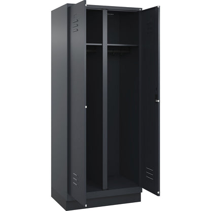 Classic PLUS clean and dirty clothes locker, centre divider, 1 compartment, grey, HxW 1950 x 800 mm, with base plinth, cylinder lock.
