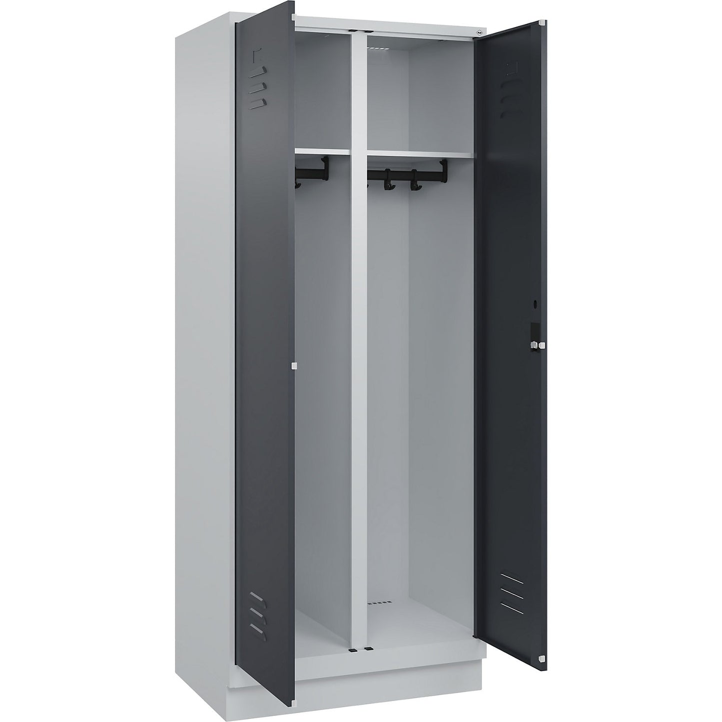 Classic PLUS clean and dirty clothes locker, centre divider, 1 compartment, light grey/grey, HxW 1950 x 800 mm, with base plinth, cylinder lock.