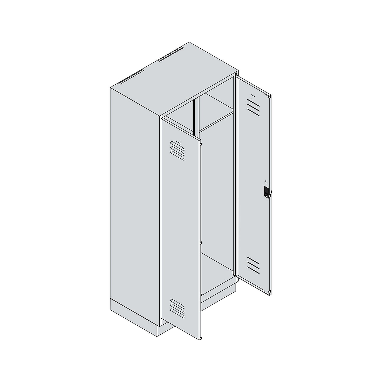 Classic PLUS clean and dirty clothes locker, centre divider, 1 compartment, traffic white, HxW 1950 x 800 mm, with base plinth, rotary bolt.