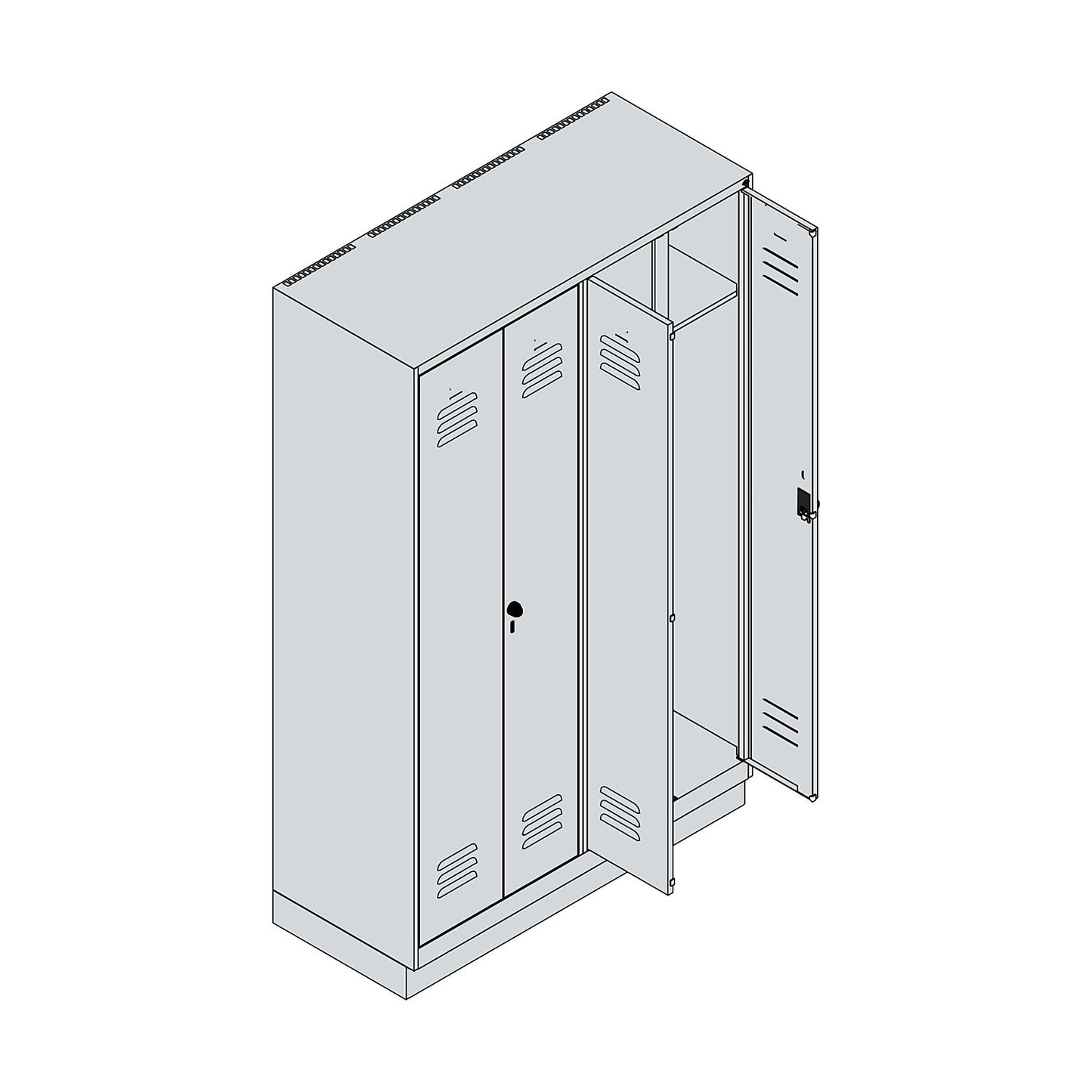 Classic PLUS clean and dirty clothes locker, centre divider, 2 compartments, light grey/light blue, HxW 1950 x 1200 mm, with base plinth, rotary bolt.