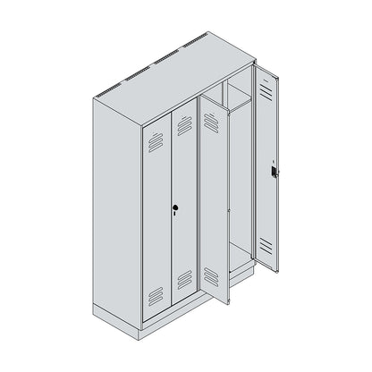 Classic PLUS clean and dirty clothes locker, centre divider, 2 compartments, light grey/light blue, HxW 1950 x 1200 mm, with base plinth, rotary bolt.