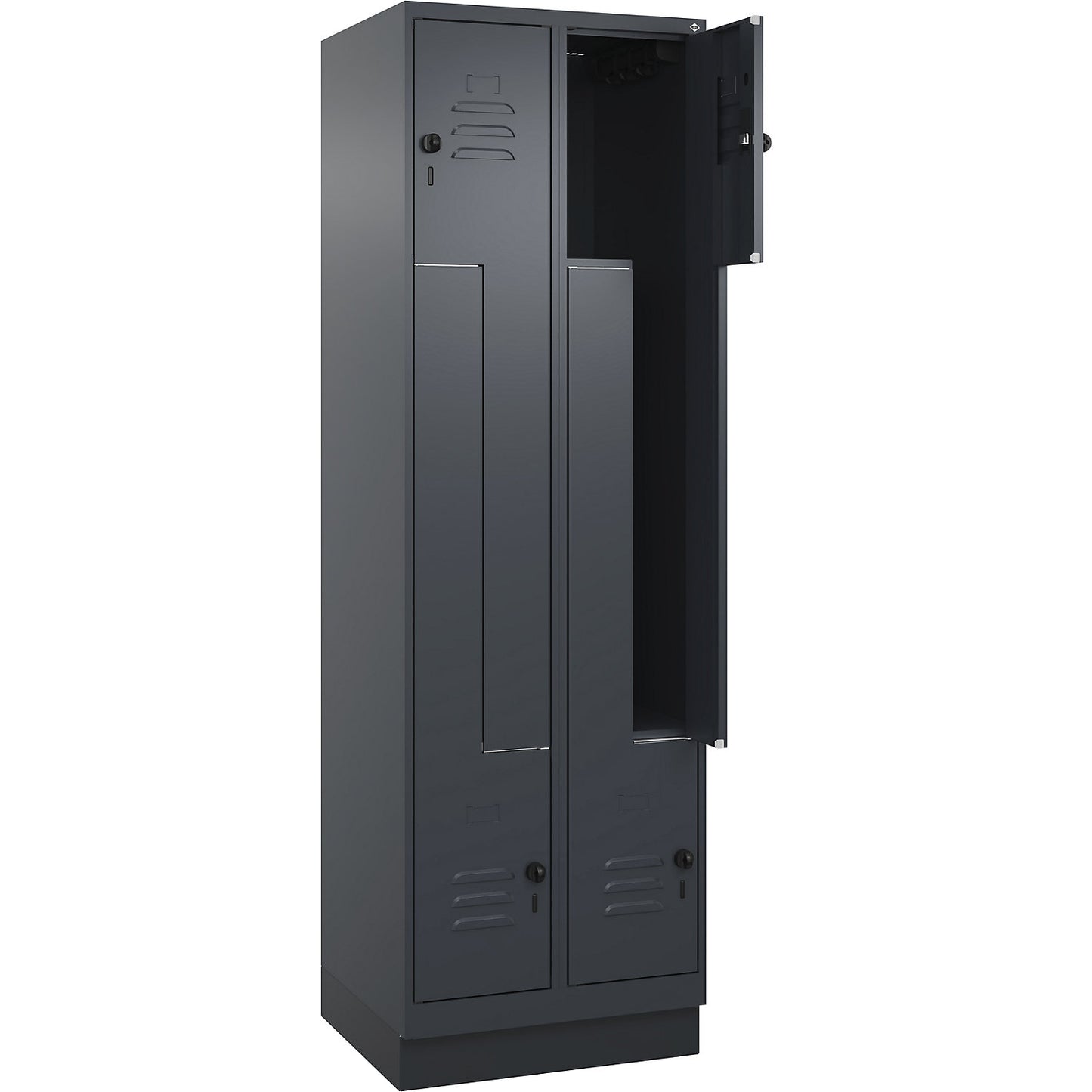 Classic PLUS Z locker, 2 compartments, grey, W 600 mm, with base plinth, rotary bolt.