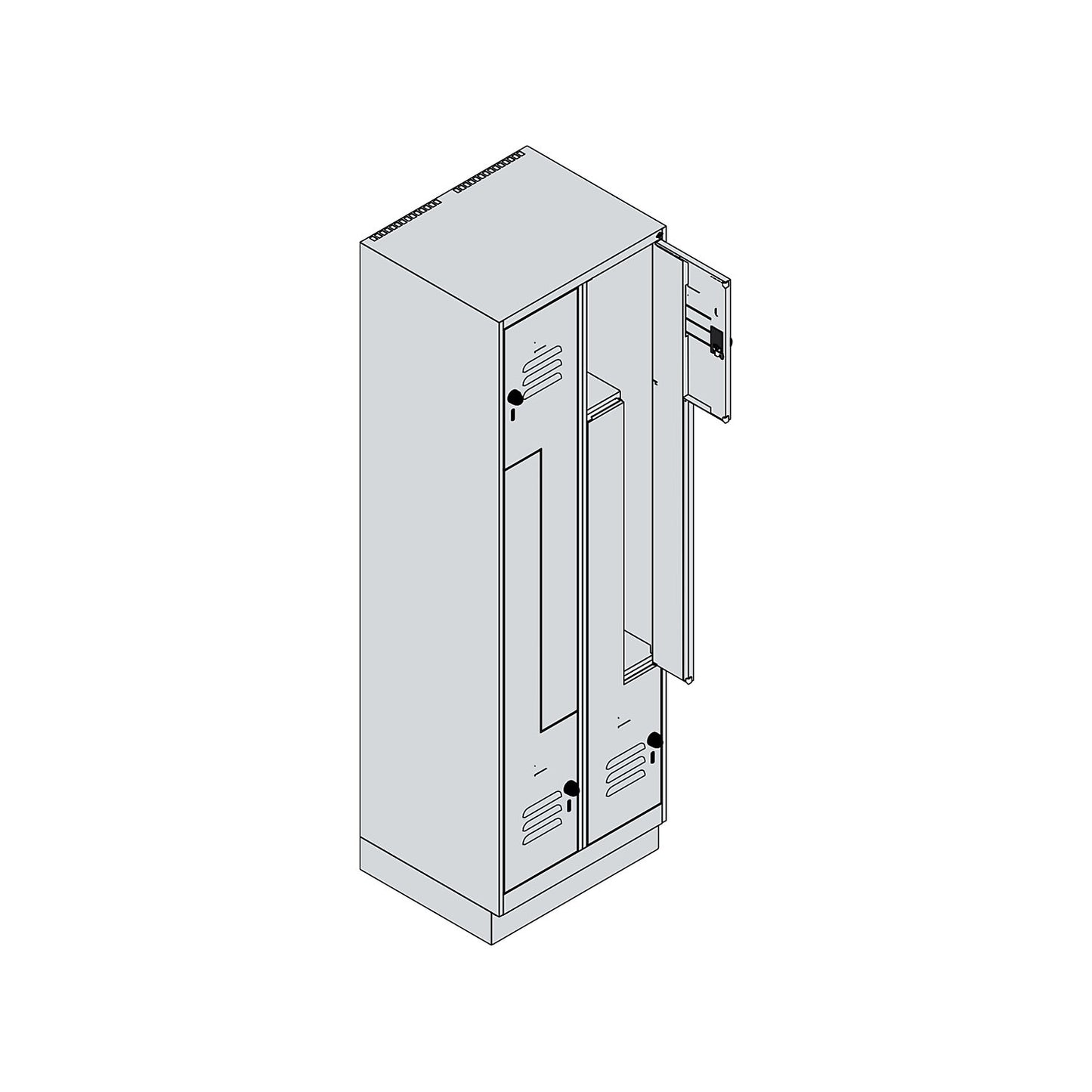 Classic PLUS Z locker, 2 compartments, grey, W 600 mm, with base plinth, rotary bolt.