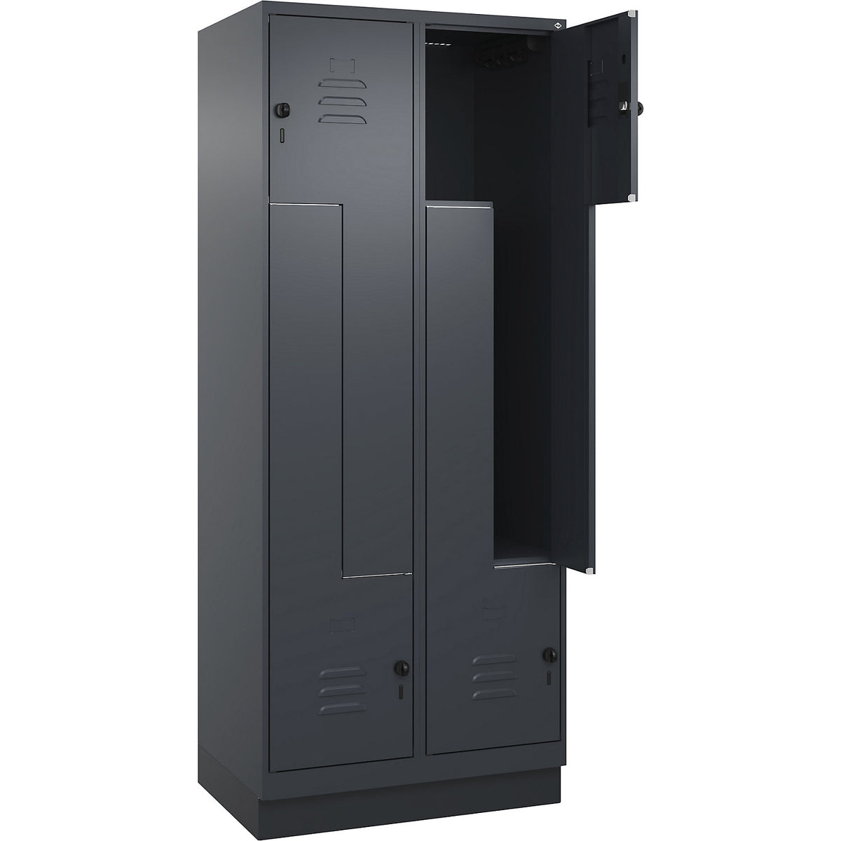 Classic PLUS Z locker, 2 compartments, grey, W 800 mm, with base plinth, rotary bolt.