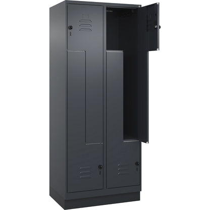 Classic PLUS Z locker, 2 compartments, grey, W 800 mm, with base plinth, rotary bolt.
