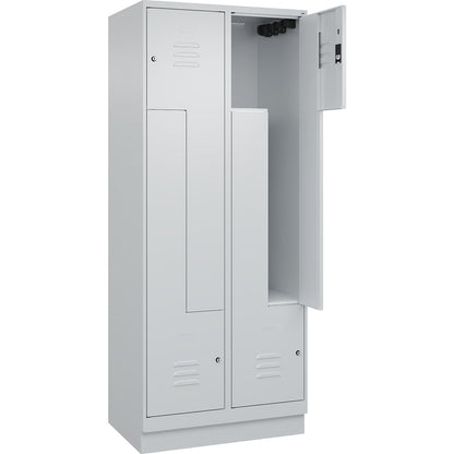 Classic PLUS Z locker, 2 compartments, light grey, W 800 mm, with base plinth, cylinder lock.