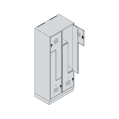 Classic PLUS Z locker, 2 compartments, light grey, W 800 mm, with base plinth, rotary bolt.