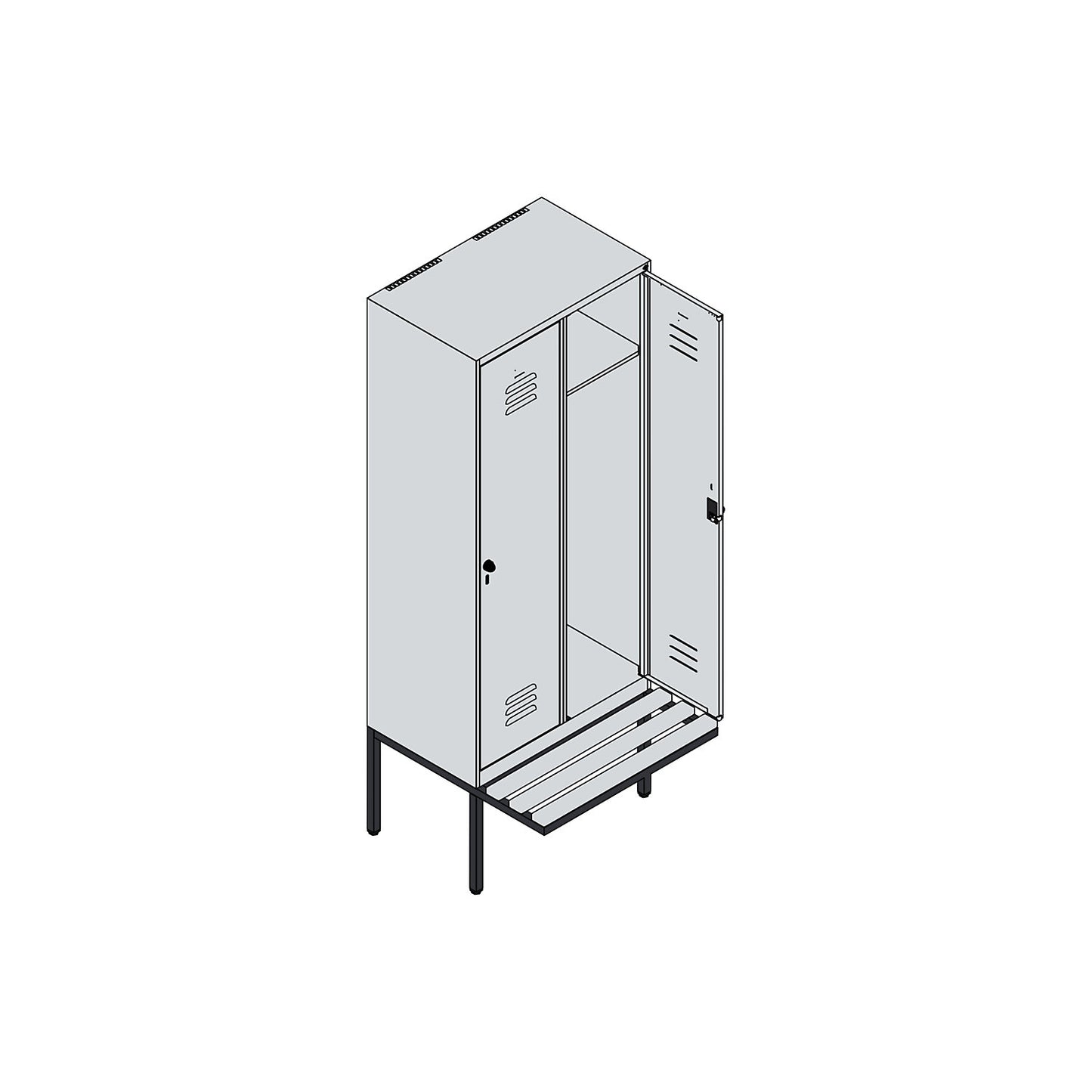 Classic PLUS bench seat clothes locker, 2 compartments, light grey/reseda green, W 800 mm, security rotary bolt, cantilevered, beech hardwood.