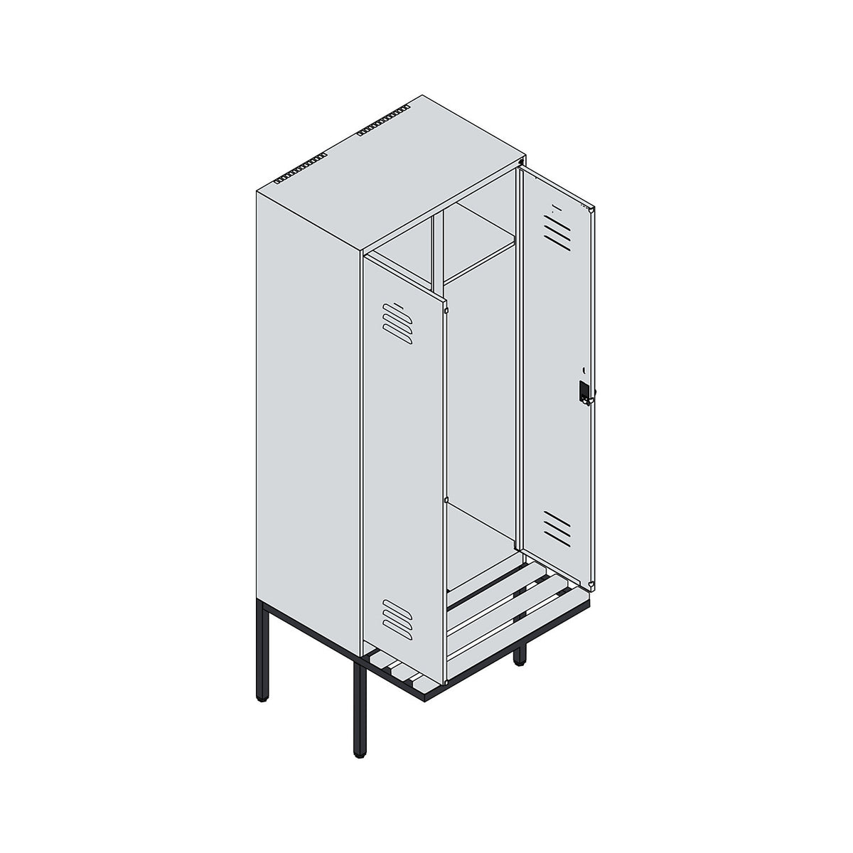 Classic PLUS clean and dirty bench seat clothes locker, centre divider, 1 compartment, light grey/reseda green, W 800 mm, security rotary bolt, cantilevered, beech hardwood.