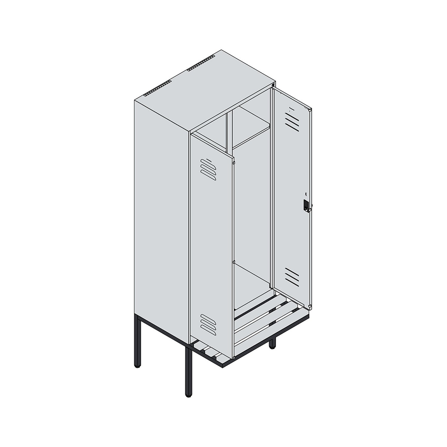 Classic PLUS clean and dirty bench seat clothes locker, centre divider, 1 compartment, light grey/grey, W 800 mm, security rotary bolt, cantilevered, beech hardwood.