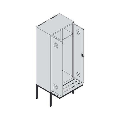 Classic PLUS clean and dirty bench seat clothes locker, centre divider, 1 compartment, light grey/grey, W 800 mm, security rotary bolt, cantilevered, beech hardwood.