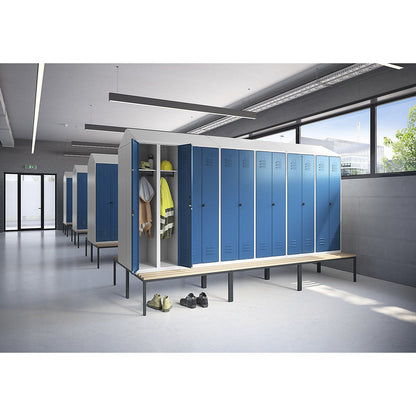 Sloping roof attachment, HxD 230 x 500 mm, steel, W 2 x 300 mm, light grey.