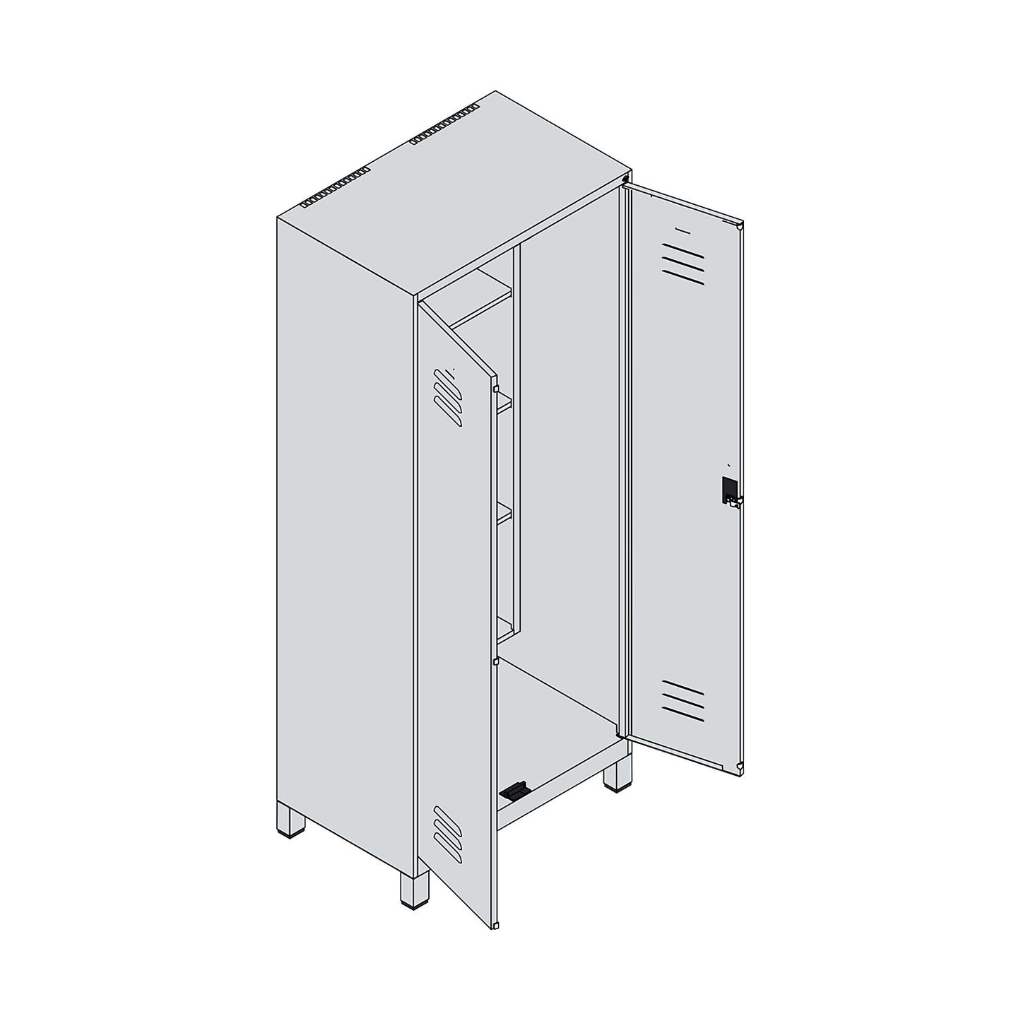 Classic PLUS locker for cleaning products, 1 compartment, centre partition, short model, light grey/reseda green, W 800 mm, with feet, rotary bolt.