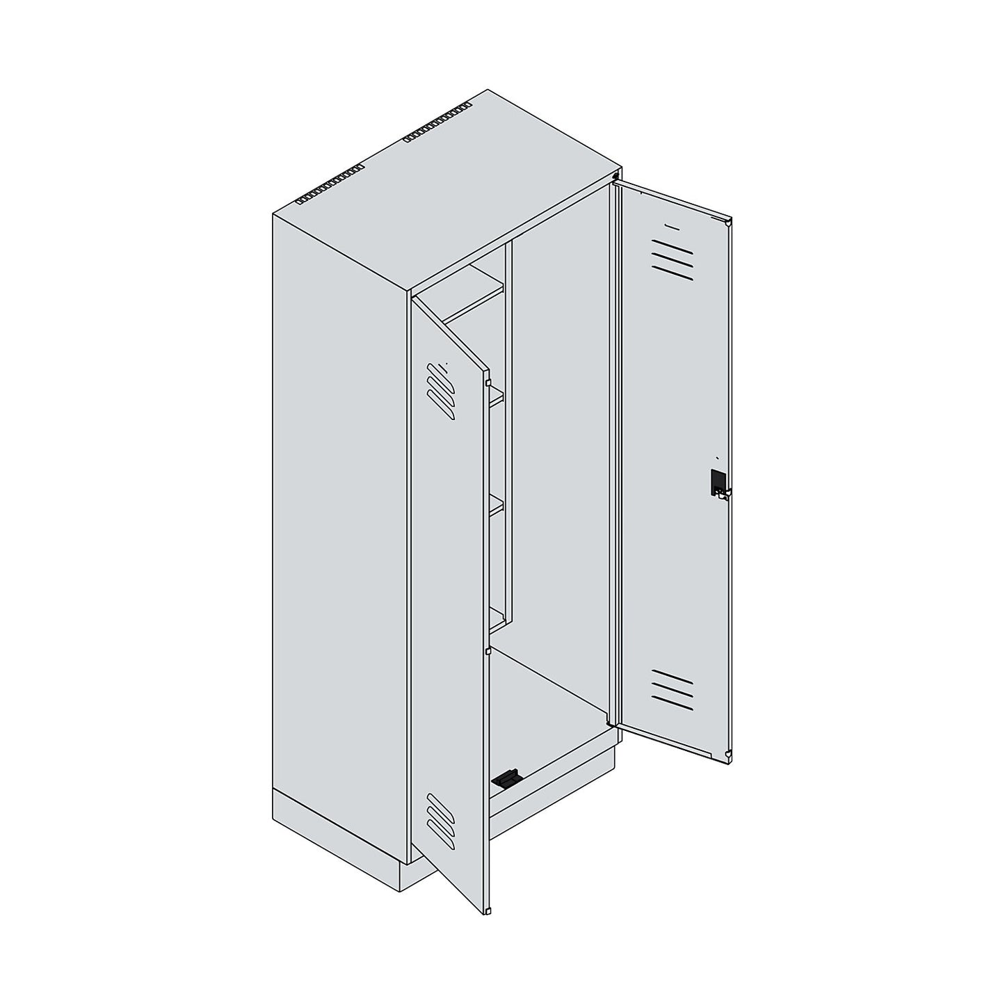 Classic PLUS locker for cleaning products, 1 compartment, centre partition, short model, light grey/reseda green, W 800 mm, with base plinth, rotary bolt.