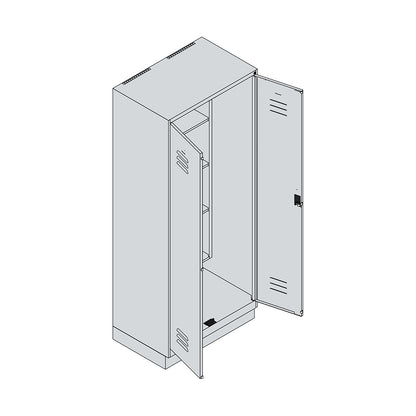 Classic PLUS locker for cleaning products, 1 compartment, centre partition, short model, light grey/reseda green, W 800 mm, with base plinth, rotary bolt.